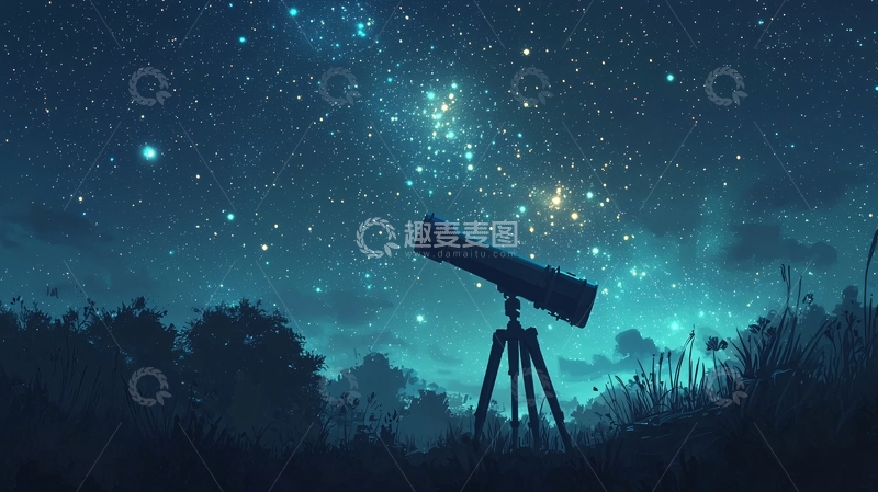高清大图下载【趣麦麦图】星空下的望远镜