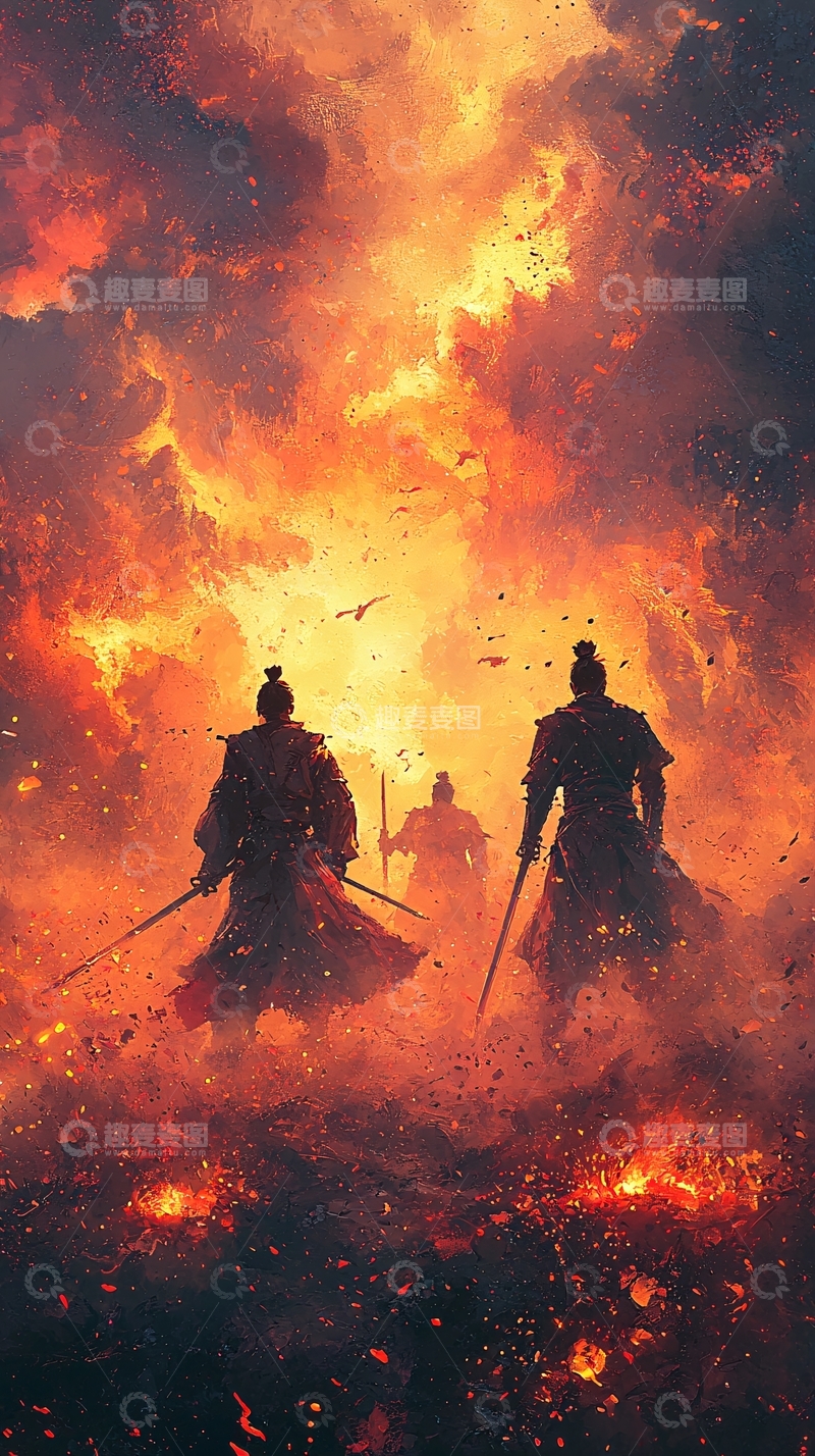 高清大图下载【趣麦麦图】烈火焚烧中的武士