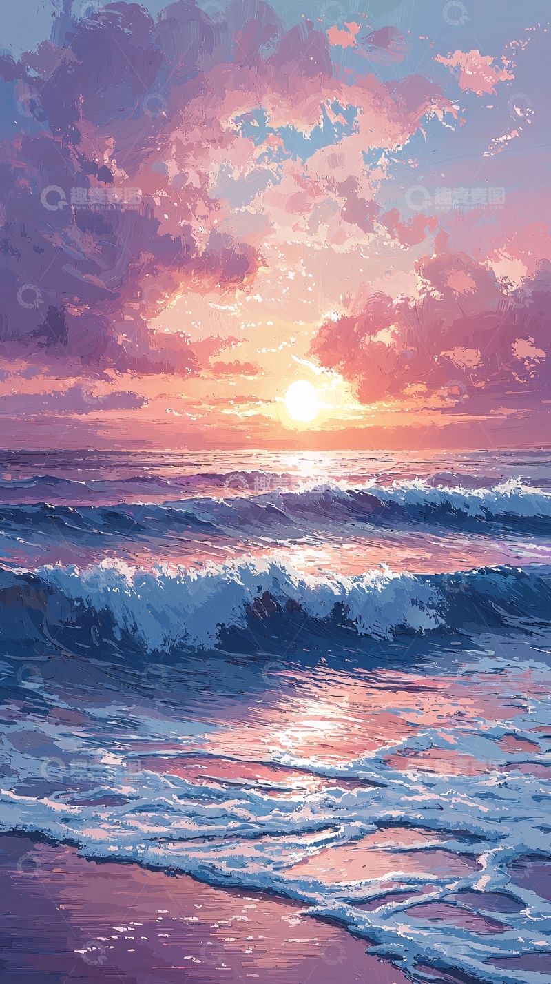 高清大图下载【趣麦麦图】紫色日落海滩