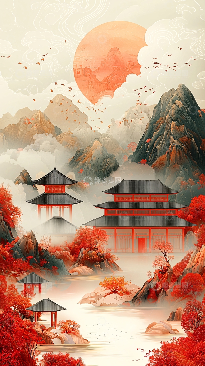 高清大图下载【趣麦麦图】水墨山水画665