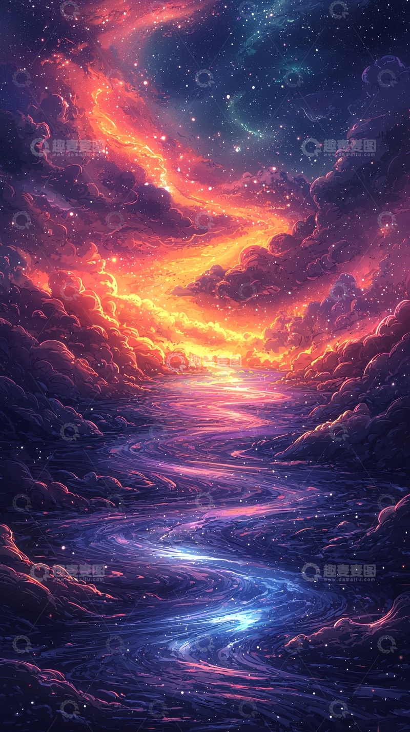 高清大图下载【趣麦麦图】奇幻星空河流