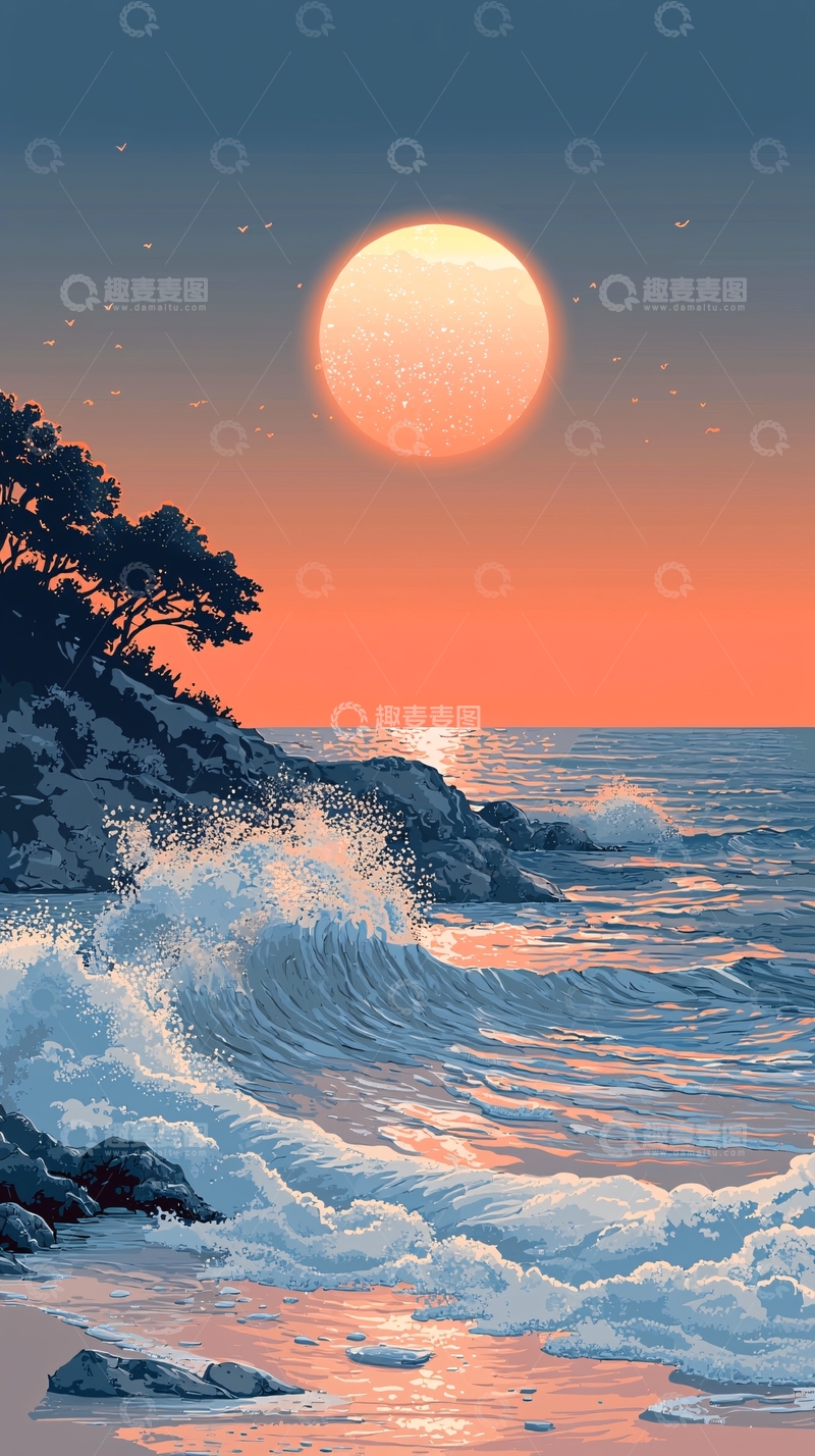 高清大图下载【趣麦麦图】日落海景