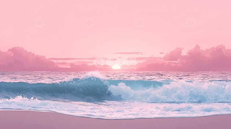 高清大图下载【趣麦麦图】粉色海滩日落