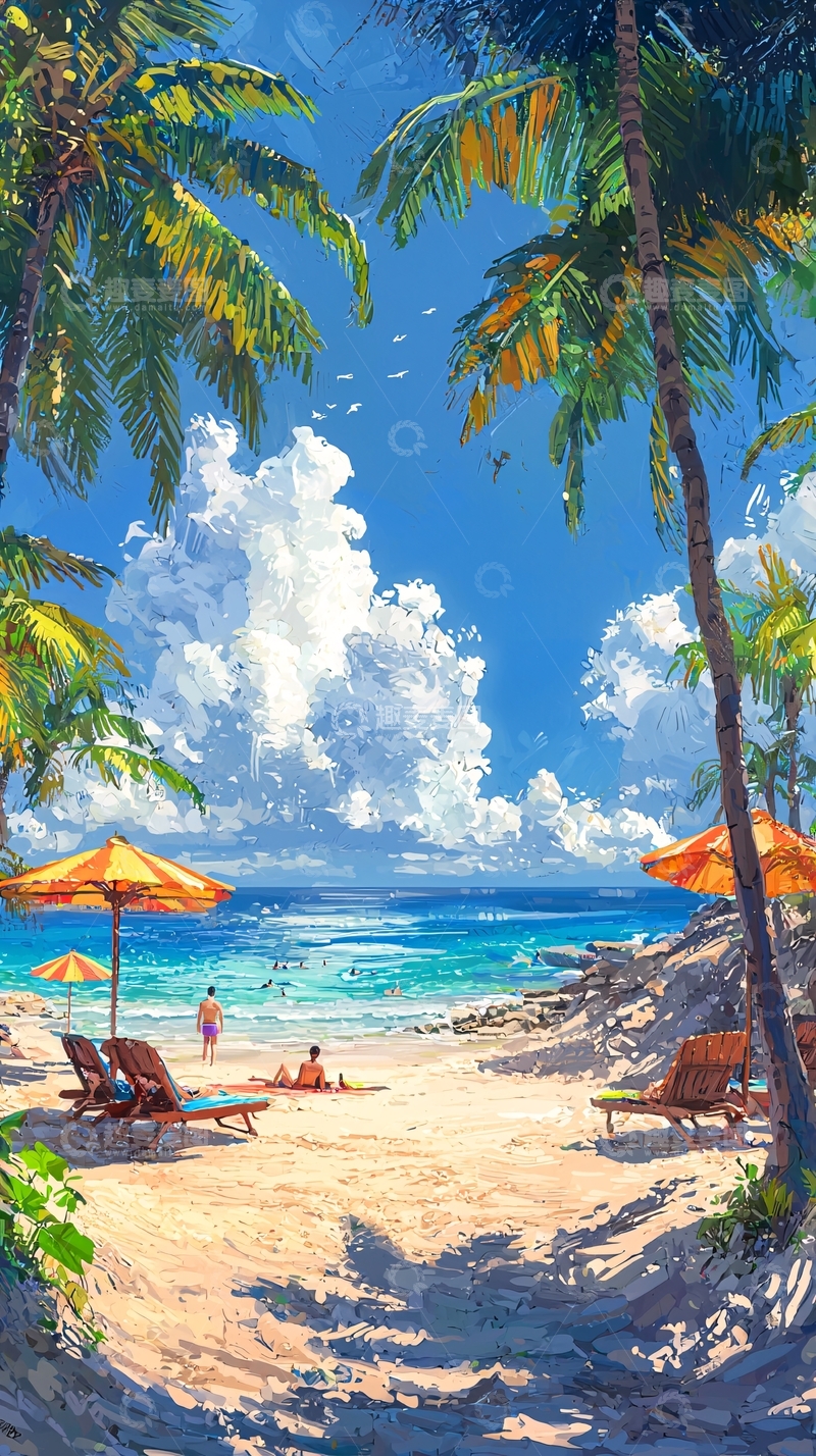 高清大图下载【趣麦麦图】热带海滩风景画