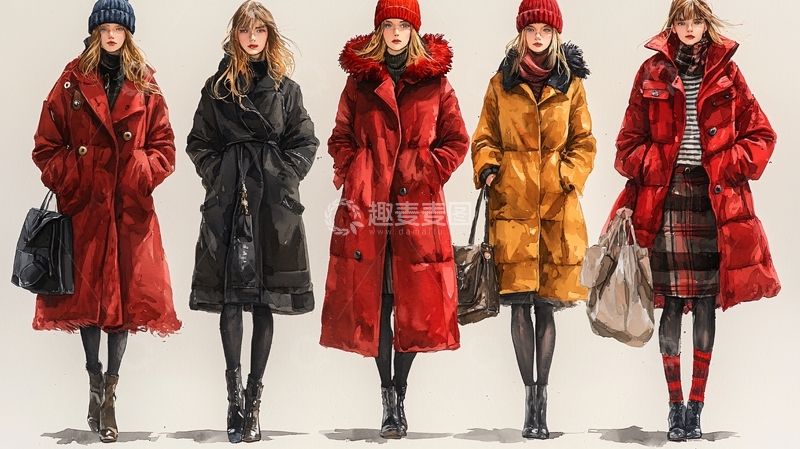 高清大图下载【趣麦麦图】冬季时尚女装长款羽绒服