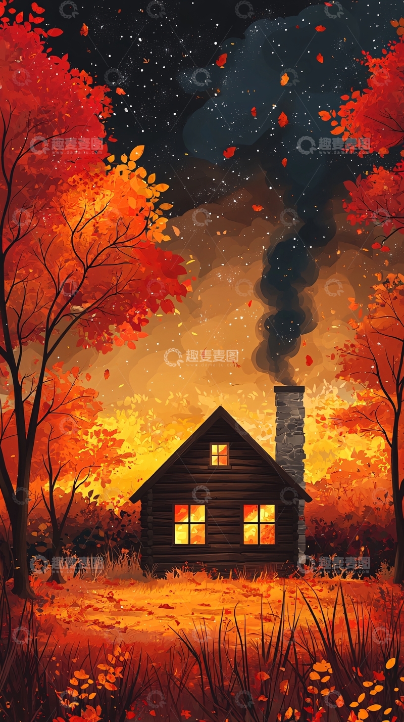 高清大图下载【趣麦麦图】秋夜小屋