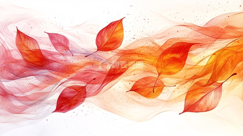 高清大图下载【趣麦麦图】飘逸的秋季红叶水彩画