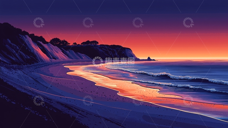 高清大图下载【趣麦麦图】唯美日落海滩风景