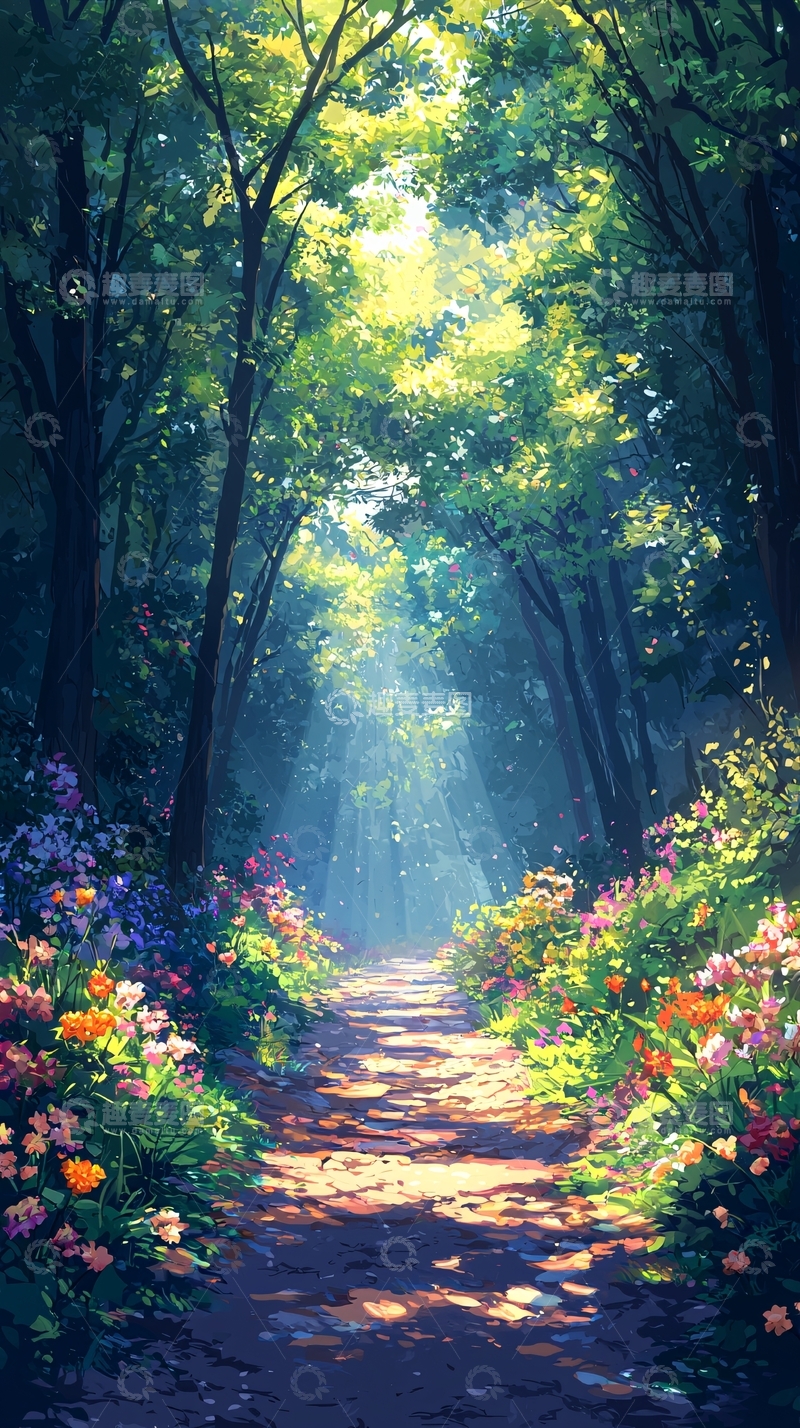高清大图下载【趣麦麦图】阳光森林小路