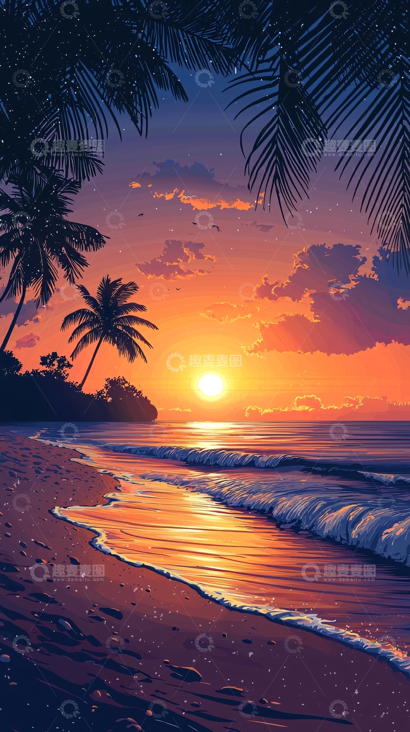 高清大图下载【趣麦麦图】热带海滩日落美景