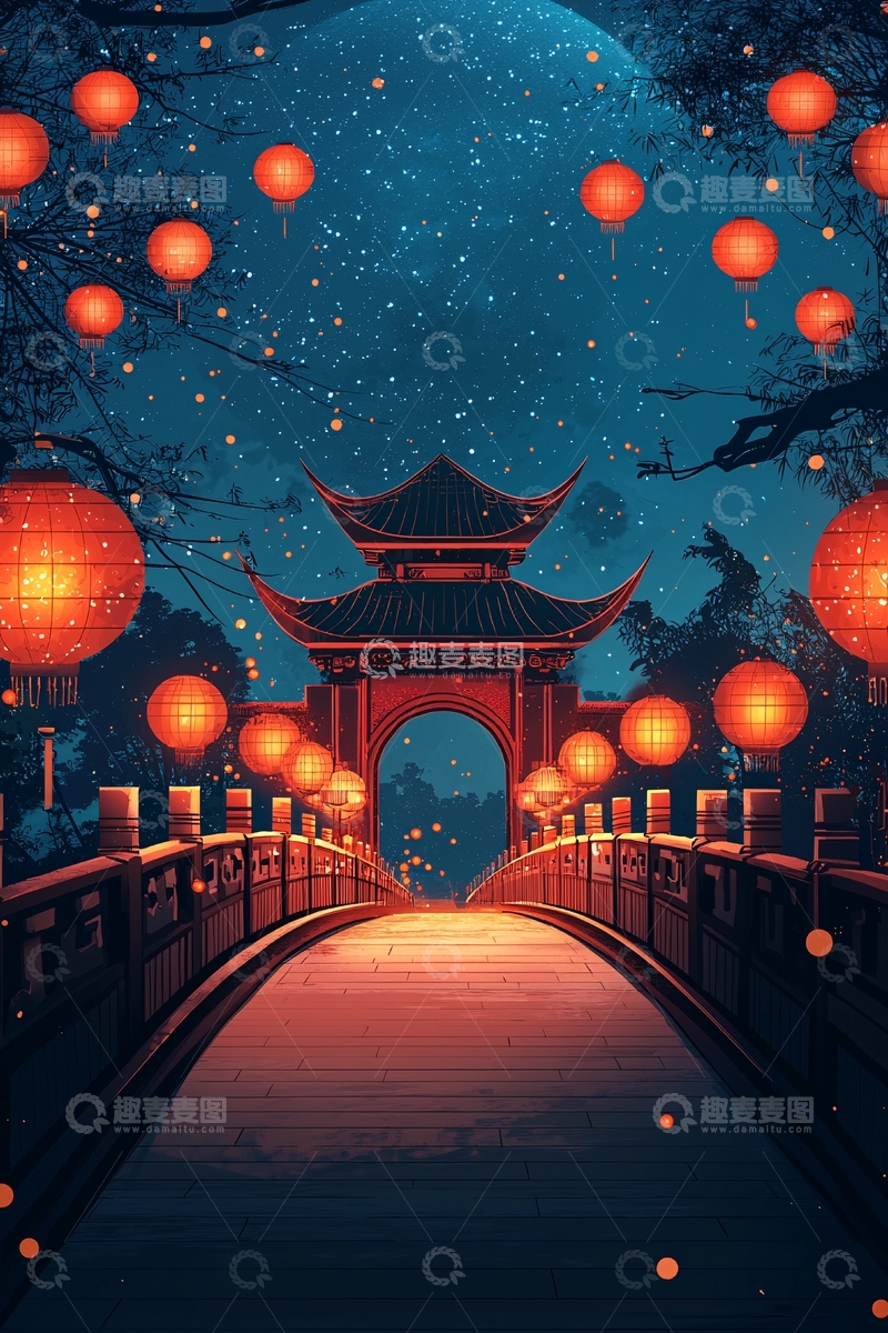 高清大图下载【趣麦麦图】中式夜景