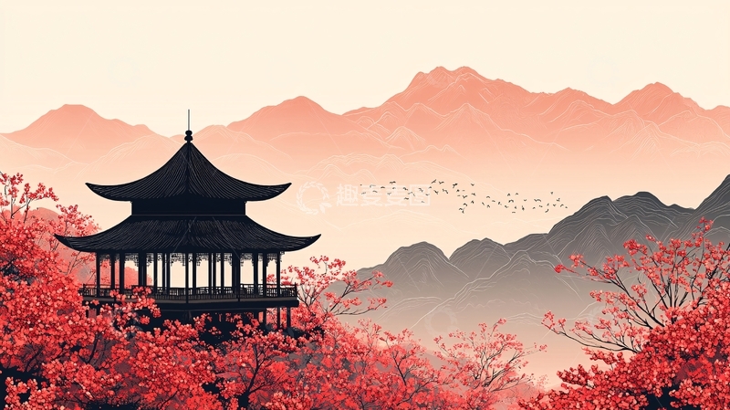 高清大图下载【趣麦麦图】水墨画风格的日式建筑