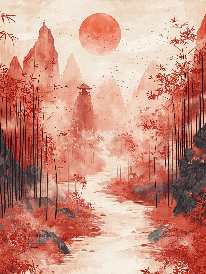 高清大图下载【趣麦麦图】水墨山水画667