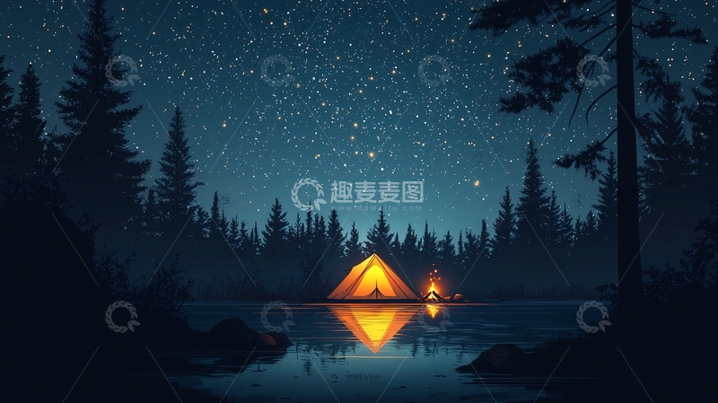 高清大图下载【趣麦麦图】星空下的营地