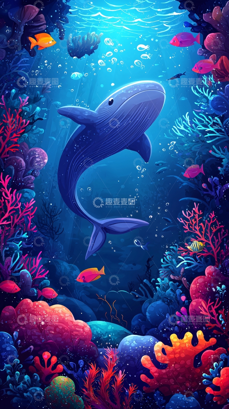 高清大图下载【趣麦麦图】梦幻深海鲸鱼珊瑚礁
