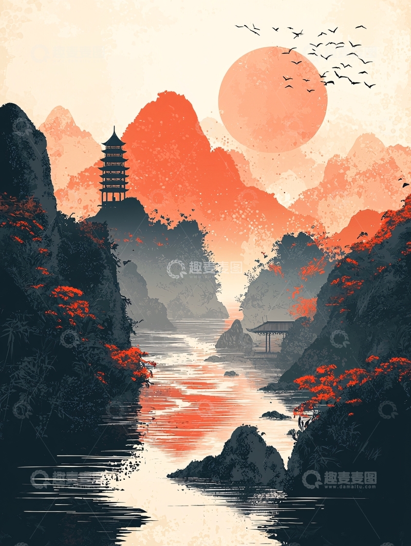 高清大图下载【趣麦麦图】日式山水画