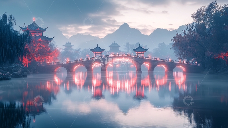 高清大图下载【趣麦麦图】水墨画风格古桥