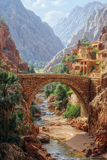 山谷河流古桥村庄