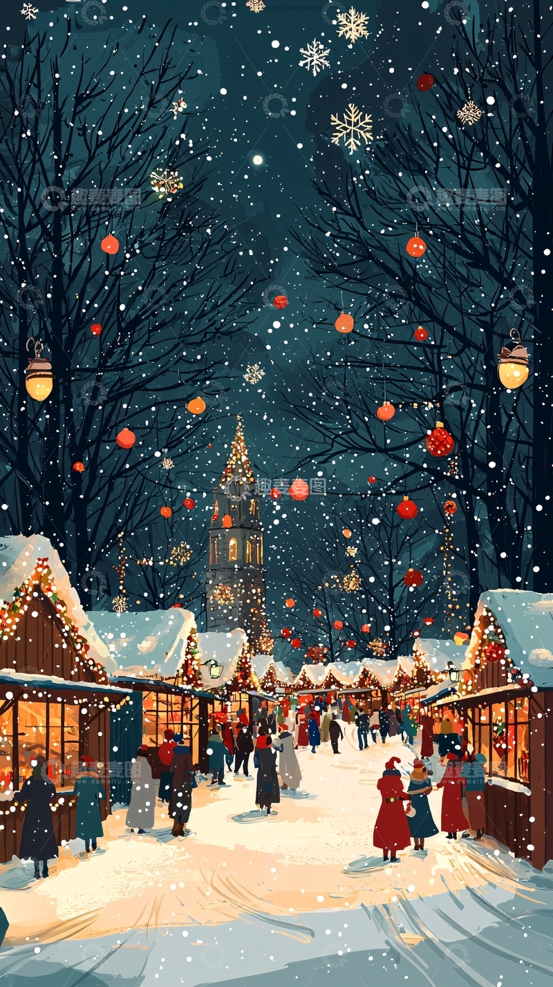 高清大图下载【趣麦麦图】下雪的圣诞小镇