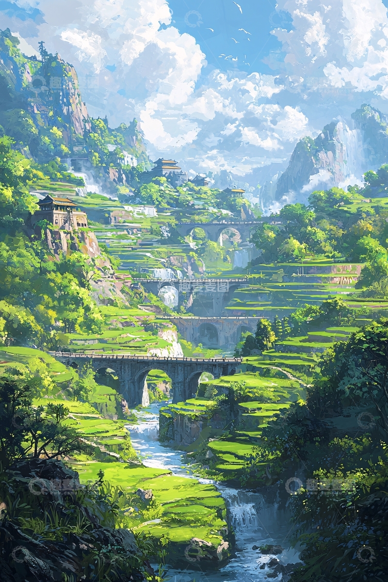 高清大图下载【趣麦麦图】山谷田园风光