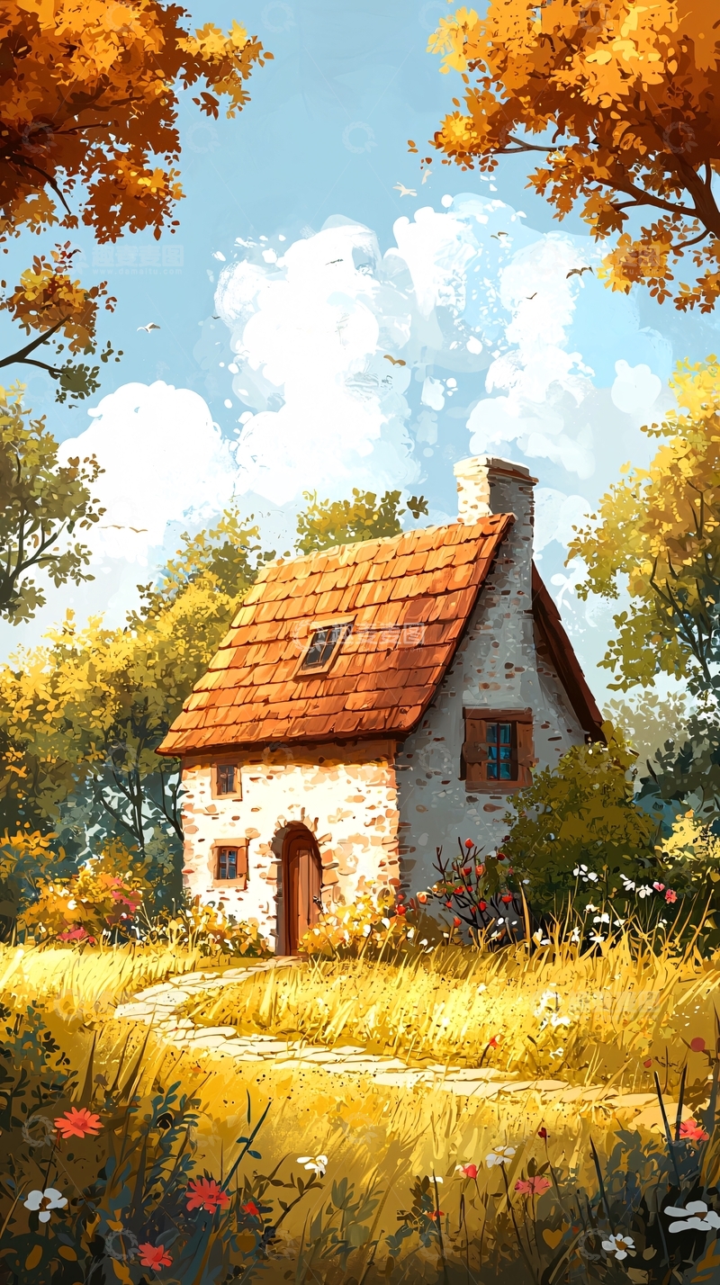高清大图下载【趣麦麦图】秋日田园小屋
