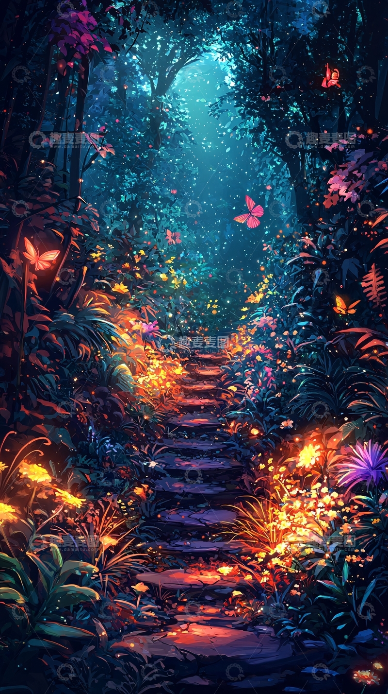 高清大图下载【趣麦麦图】梦幻森林阶梯