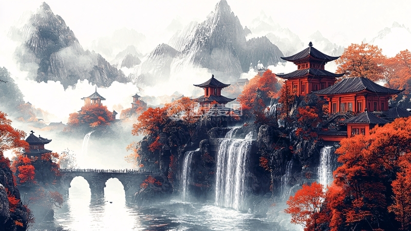 高清大图下载【趣麦麦图】水墨山水画670