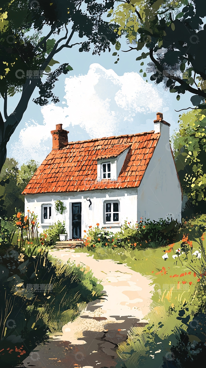 高清大图下载【趣麦麦图】树荫下的小白房