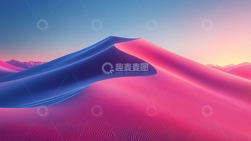 高清大图下载【趣麦麦图】粉色蓝色沙丘日落