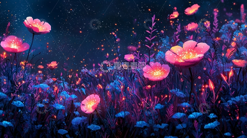 高清大图下载【趣麦麦图】梦幻般发光的粉色花田