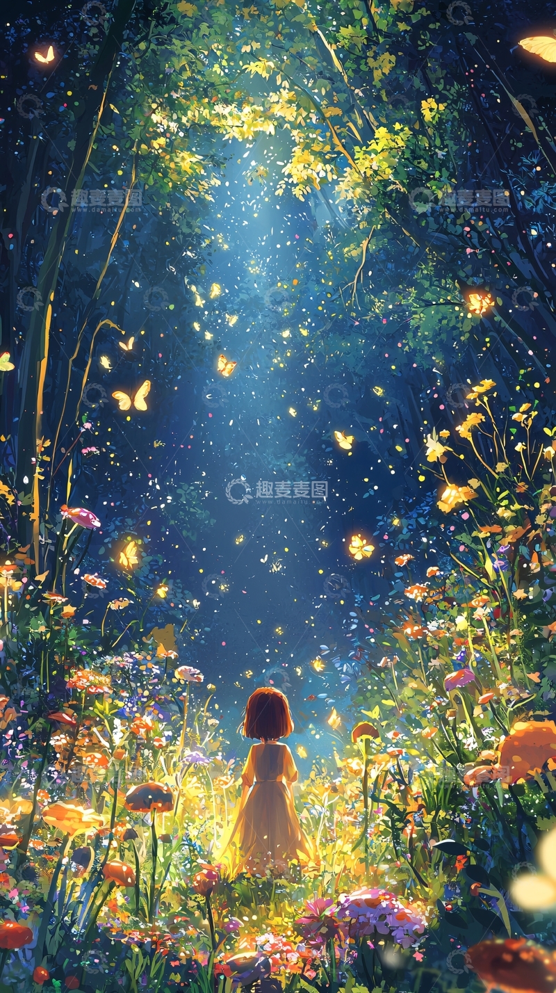 高清大图下载【趣麦麦图】梦幻森林女孩