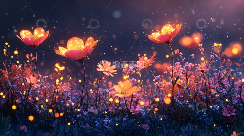 高清大图下载【趣麦麦图】夜空中发光的梦幻花田