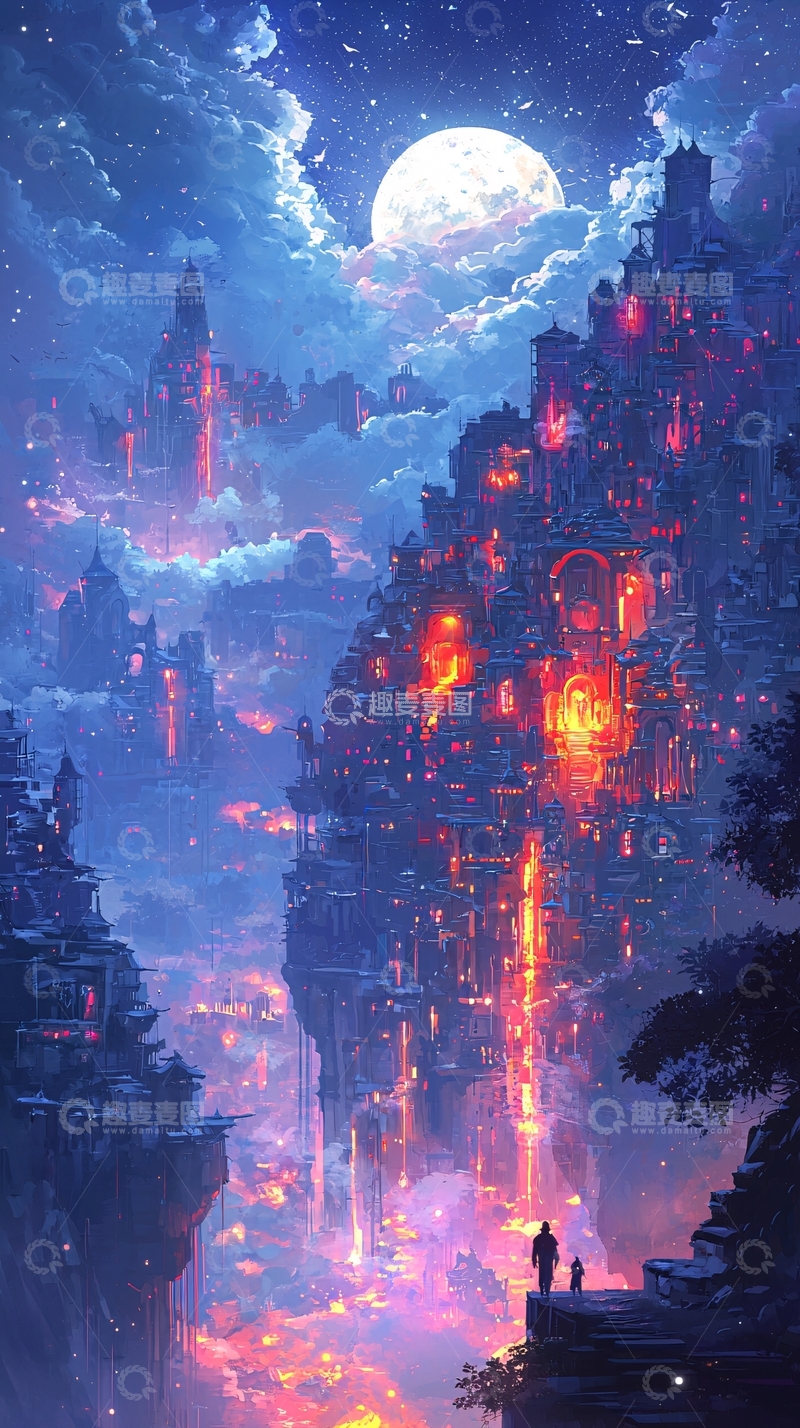 高清大图下载【趣麦麦图】梦幻山城夜景