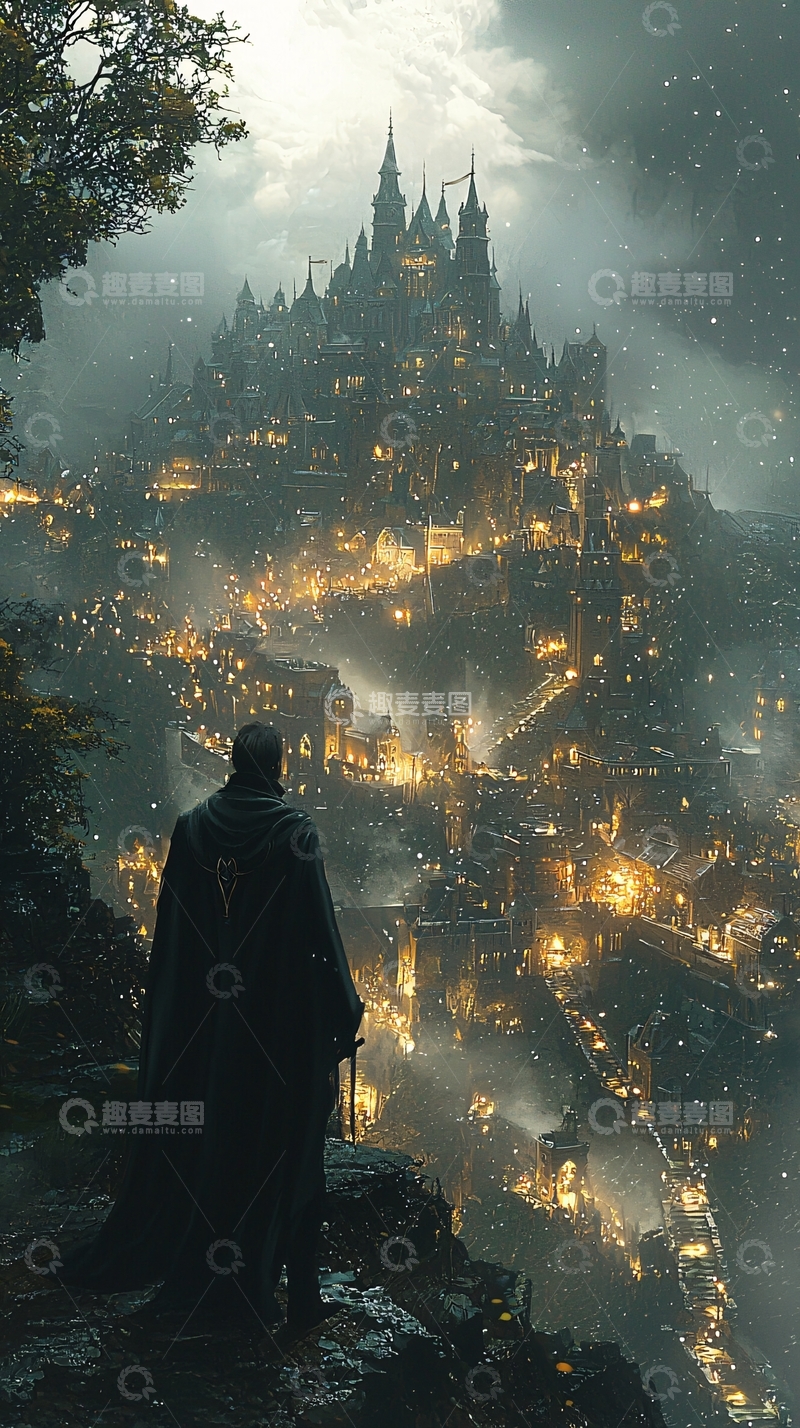 高清大图下载【趣麦麦图】山顶眺望夜景城堡