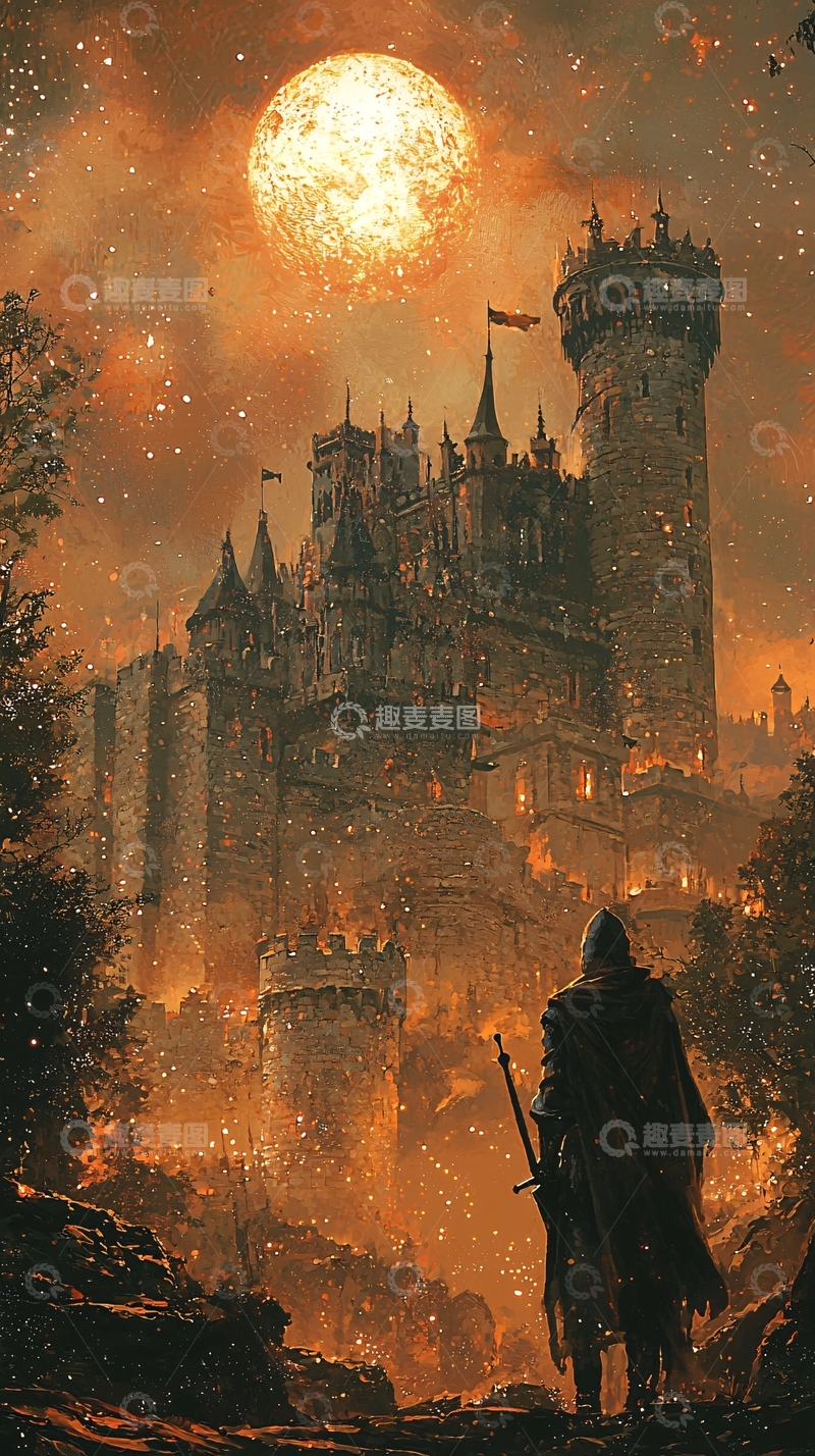 高清大图下载【趣麦麦图】血月下的燃烧城堡