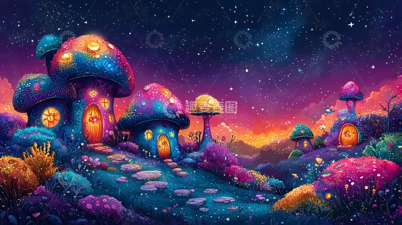 高清大图下载【趣麦麦图】梦幻星空蘑菇屋