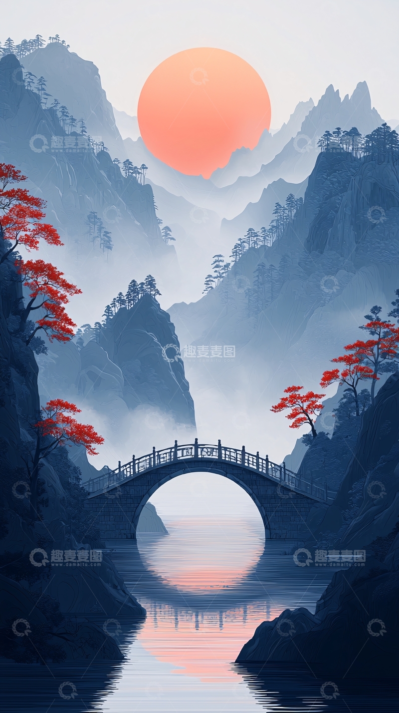 高清大图下载【趣麦麦图】水墨山水画675