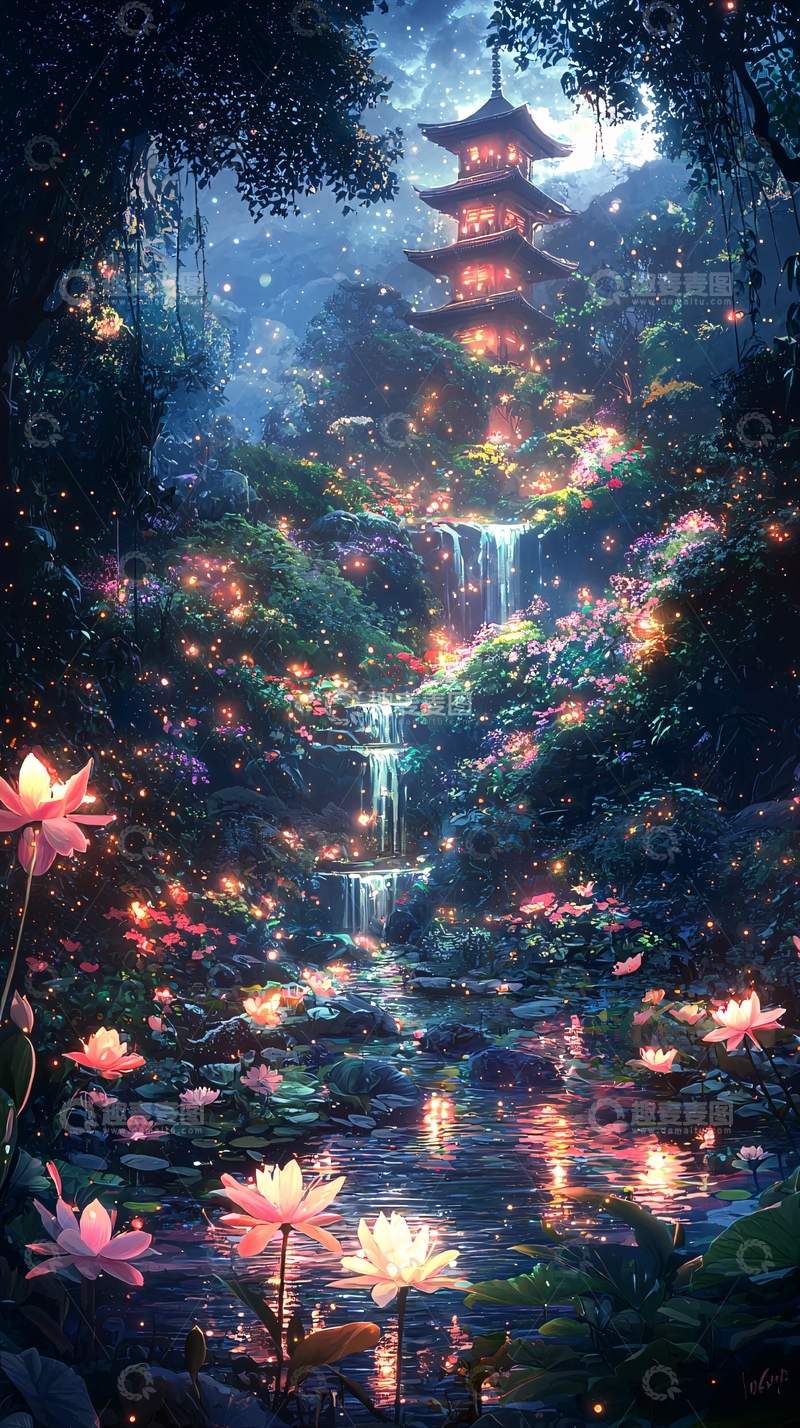 高清大图下载【趣麦麦图】梦幻森林夜景