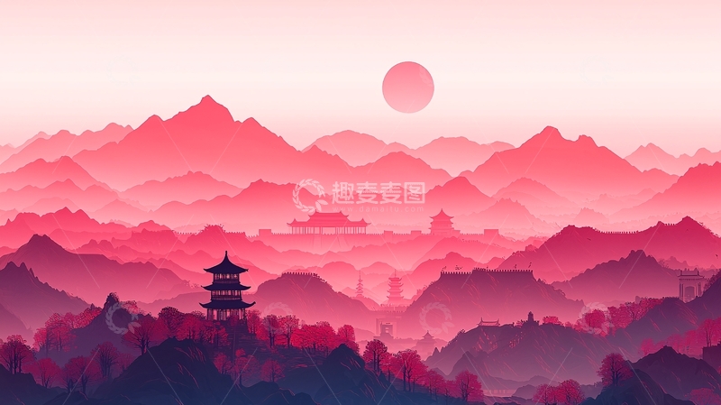 高清大图下载【趣麦麦图】粉色山脉日出景色