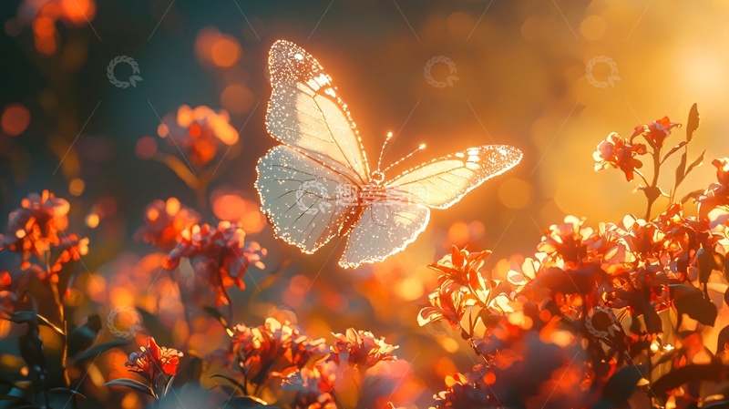 高清大图下载【趣麦麦图】光影蝴蝶飞舞花丛