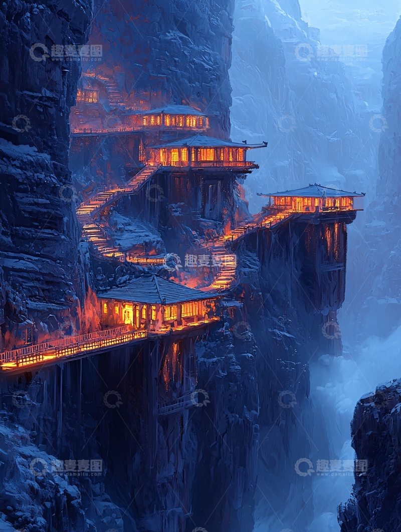 高清大图下载【趣麦麦图】悬崖峭壁上的村庄