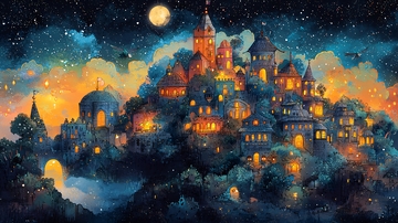 梦幻星空小镇夜景