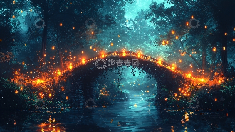 高清大图下载【趣麦麦图】梦幻森林小桥