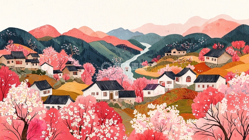 高清大图下载【趣麦麦图】春意盎然的山村景色