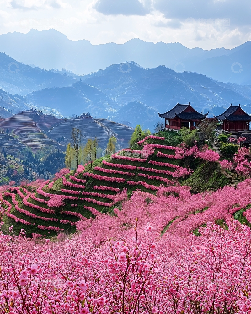高清大图下载【趣麦麦图】山峦叠嶂桃花盛开