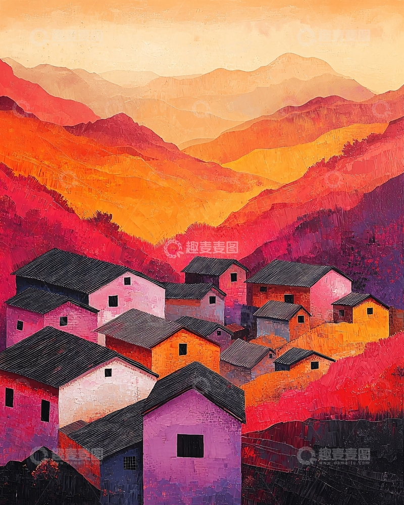 高清大图下载【趣麦麦图】山村夕照