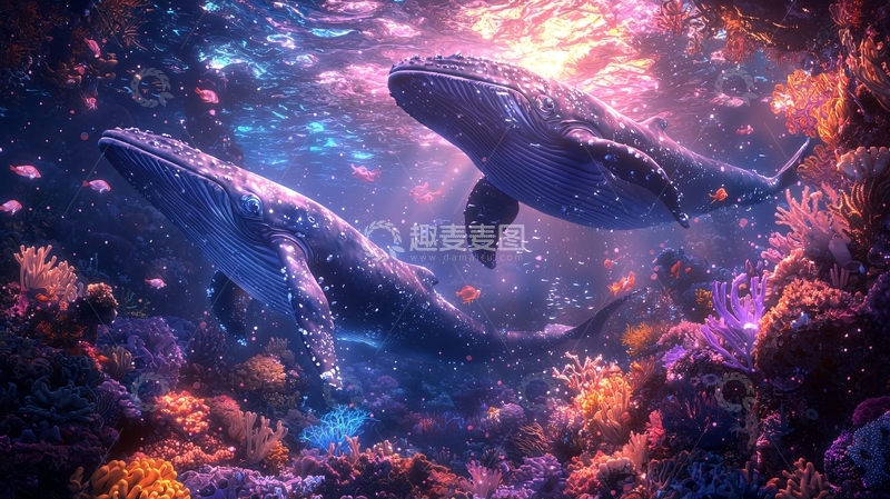 高清大图下载【趣麦麦图】梦幻鲸鱼珊瑚礁