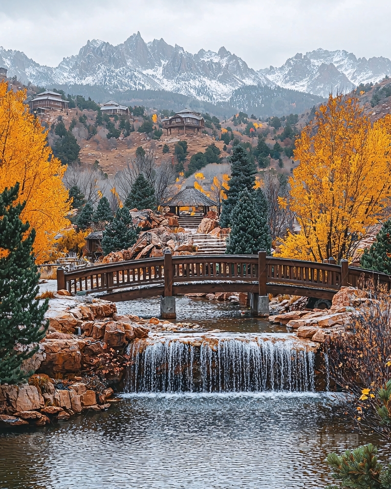 高清大图下载【趣麦麦图】秋日山景园林小桥流水