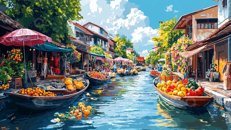 高清大图下载【趣麦麦图】泰国水上市场