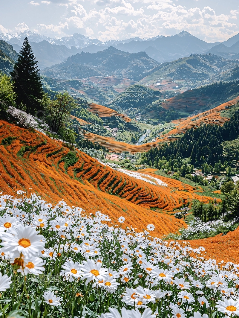 高清大图下载【趣麦麦图】山谷中盛开着鲜花
